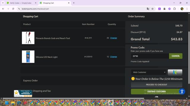 Kole Imports checkout page showing Kole Imports promo code box | Screenshot taken by SimplyCodes community member on Jun 10, 2025