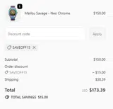 SAVEOFF15 coupon verification screenshot
