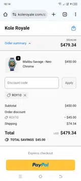ROY10 coupon verification screenshot
