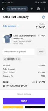 Koloa coupon verification screenshot