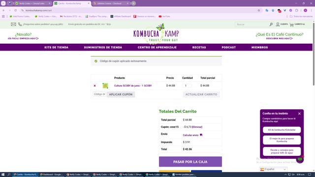 Kombucha Kamp checkout page showing Kombucha Kamp coupon code box | Screenshot taken by SimplyCodes community member on Aug 17, 2025