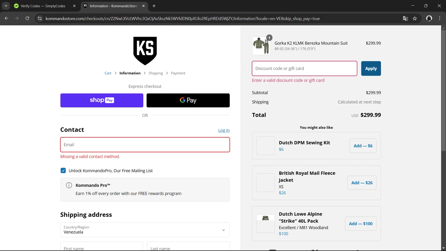 Kommando Store discount code screenshot showing code ARKTISUKSTAFF applied at Kommando Store checkout page. Uploaded by SimplyCodes community member ArthurMorgan on Feb 2, 2025