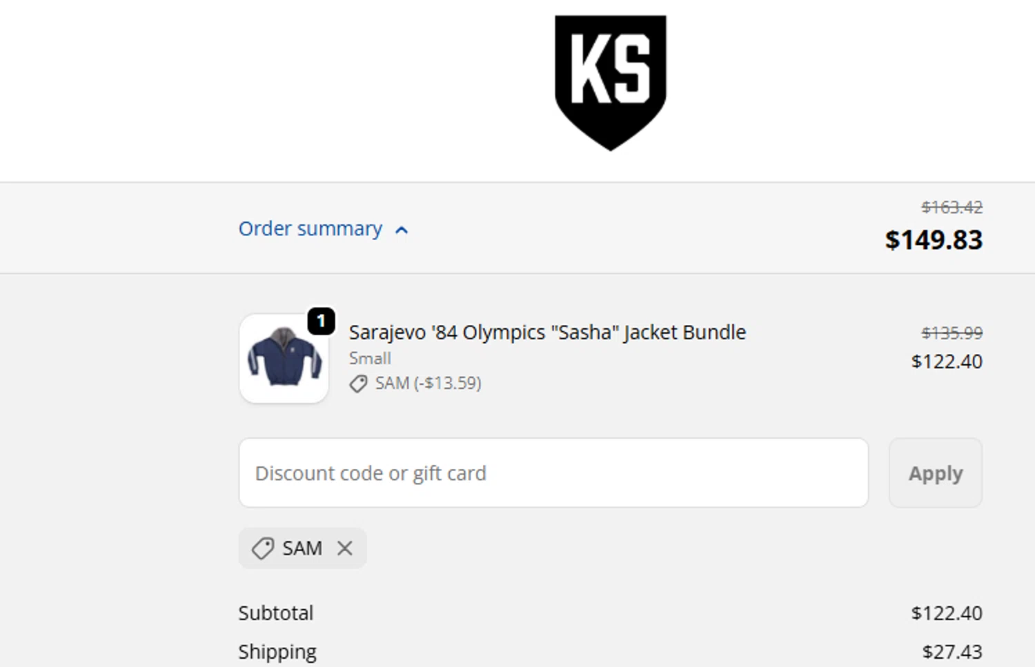 Kommando Store discount code screenshot showing code sam applied at Kommando Store checkout page. Uploaded by SimplyCodes community member ashe1986 on Oct 3, 2025