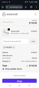 Holiday coupon verification screenshot