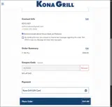 Kona Grill coupon verification screenshot