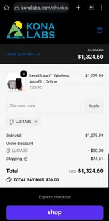 LUCIA30 coupon verification screenshot