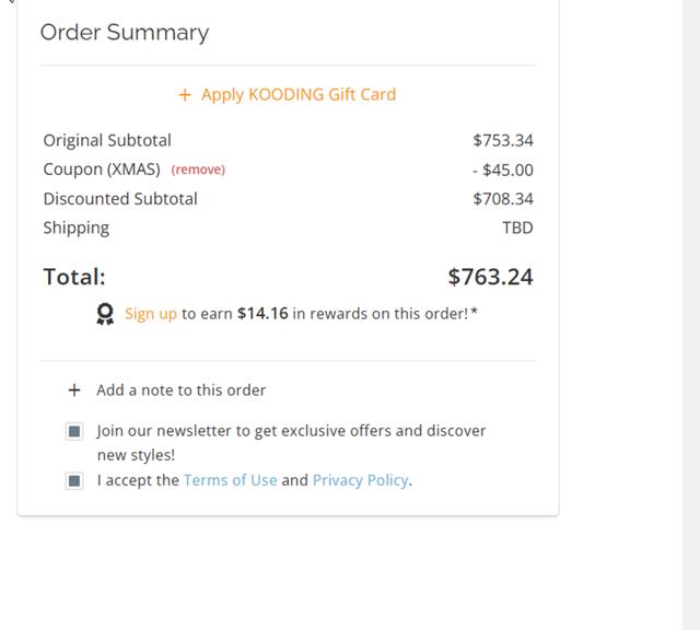 Kooding.com checkout page showing Kooding.com discount code box | Screenshot taken by SimplyCodes community member on Dec 16, 2024