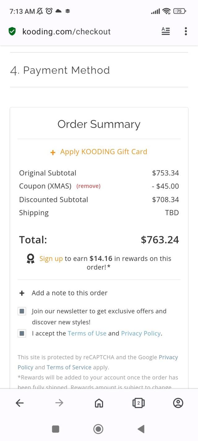 Kooding.com checkout page showing Kooding.com discount code box | Screenshot taken by SimplyCodes community member on Dec 16, 2024