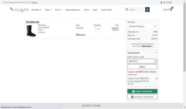 Koolaburra checkout page showing Koolaburra coupon code box | Screenshot taken by SimplyCodes community member on Jan 24, 2021