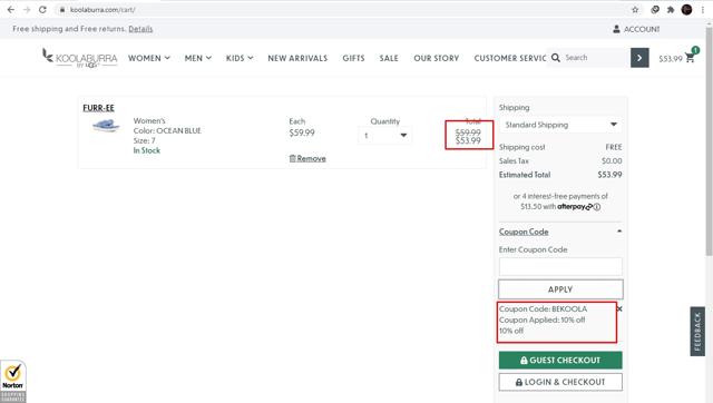 Koolaburra checkout page showing Koolaburra coupon code box | Screenshot taken by SimplyCodes community member on Feb 12, 2021