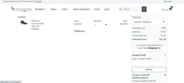 Koolaburra checkout page showing Koolaburra coupon code box | Screenshot taken by SimplyCodes community member on Mar 10, 2021