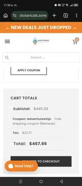 Kootenay Botanicals coupon verification screenshot