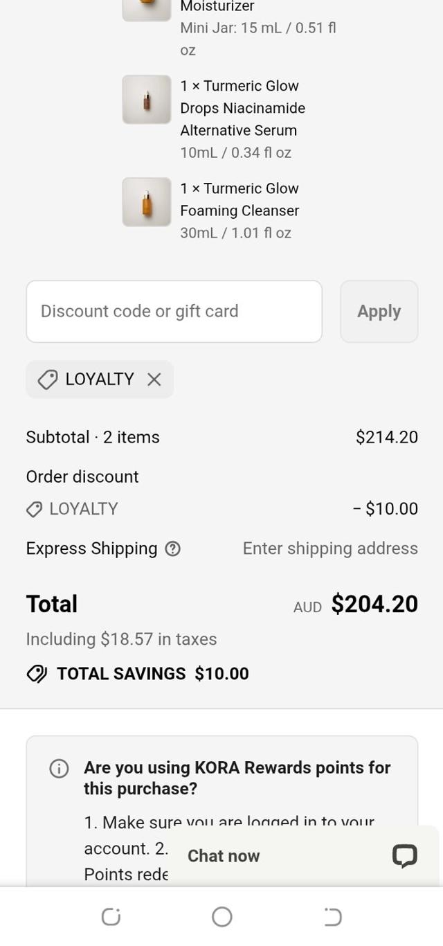 KORA Organics checkout page showing KORA Organics discount code box | Screenshot taken by SimplyCodes community member on Sep 8, 2025