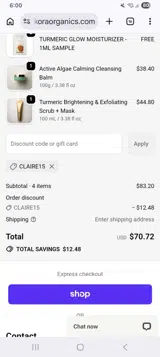Claire15 coupon verification screenshot