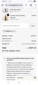 Sabrinal15 coupon verification screenshot