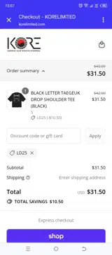 Korelimited coupon verification screenshot