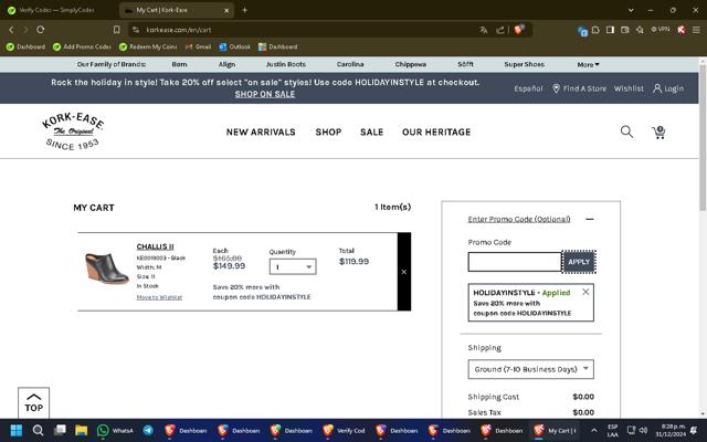 Kork-Ease checkout page showing Kork-Ease promo code box | Screenshot taken by SimplyCodes community member on Jan 1, 2025