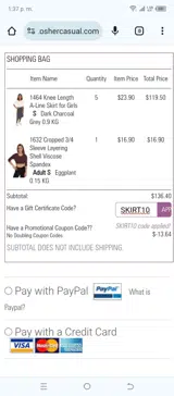 SKIRT10 coupon verification screenshot