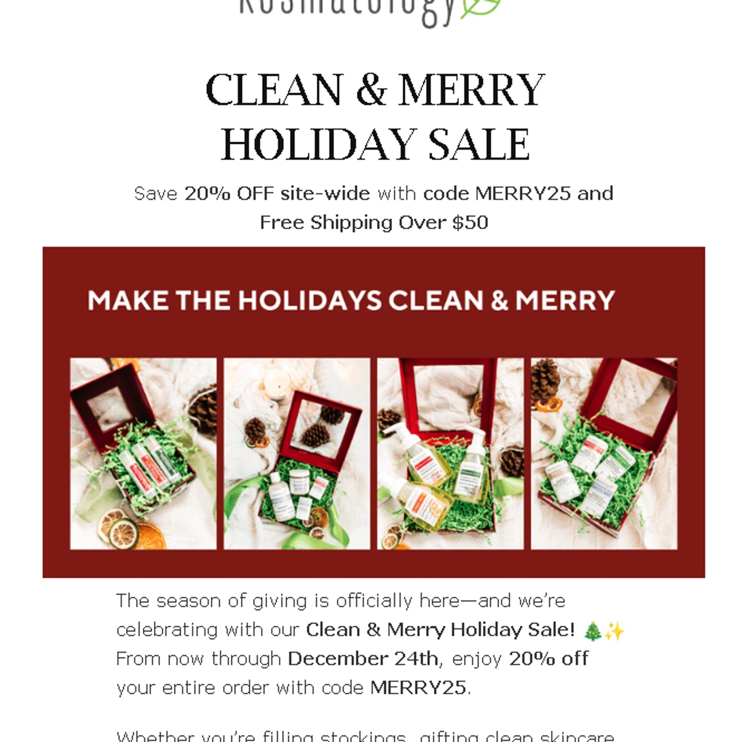 Kosmatology coupon code screenshot showing code MERRY25 applied at Kosmatology checkout page. Uploaded by SimplyCodes community member Logoteam on Dec 5, 2025