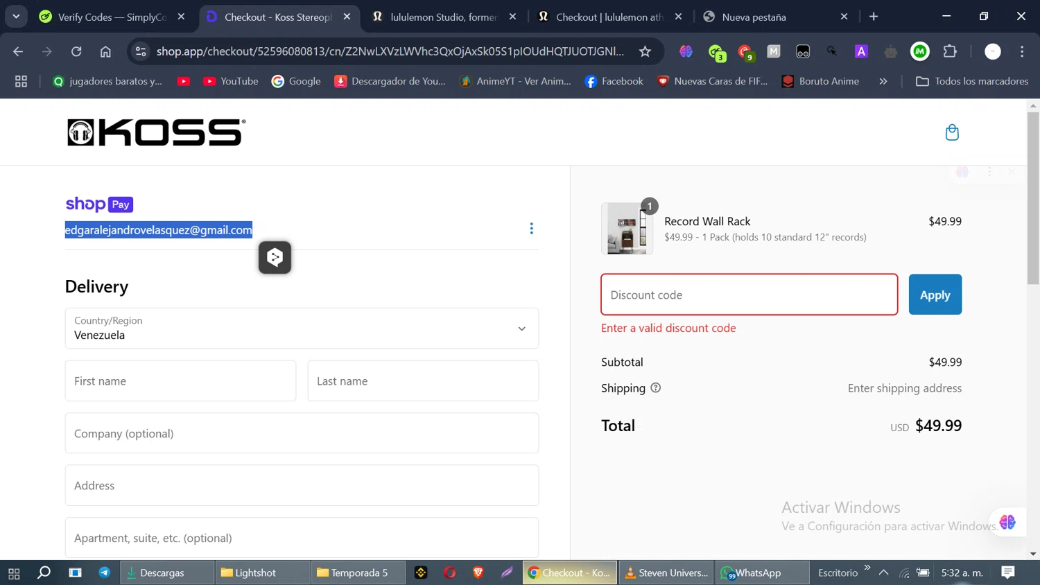 KOSS promo code screenshot showing code LOVE20 applied at KOSS checkout page. Uploaded by SimplyCodes community member TALLER1 on Feb 17, 2025