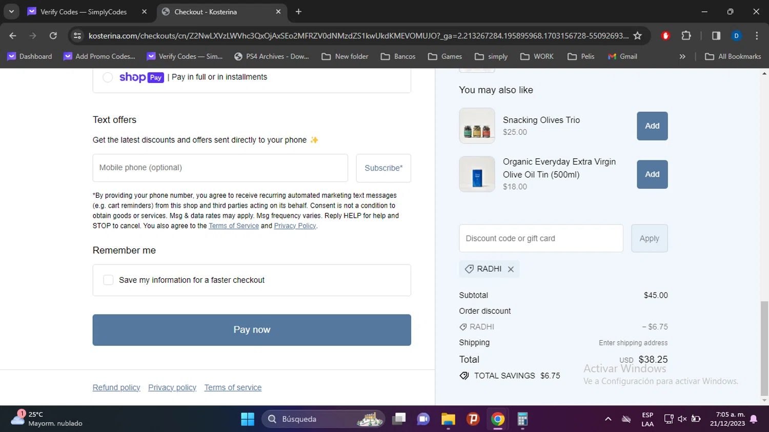 where to use Kosterina promo code box