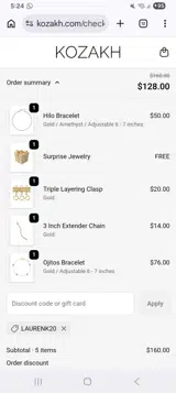 Laurenk20 coupon verification screenshot