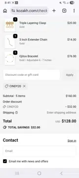Cindy20 coupon verification screenshot