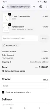 ATOMIC20 coupon verification screenshot