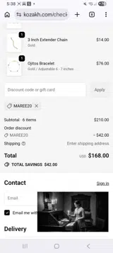 Maree20 coupon verification screenshot