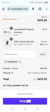 Modern10 coupon verification screenshot