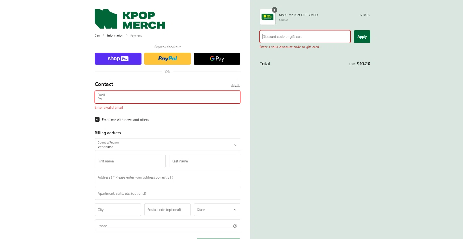 KPOPMERCH discount code screenshot showing code Pm applied at KPOPMERCH checkout page. Uploaded by SimplyCodes community member ThriftyScout2507 on Feb 3, 2025