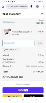 Kpop Stationery coupon verification screenshot