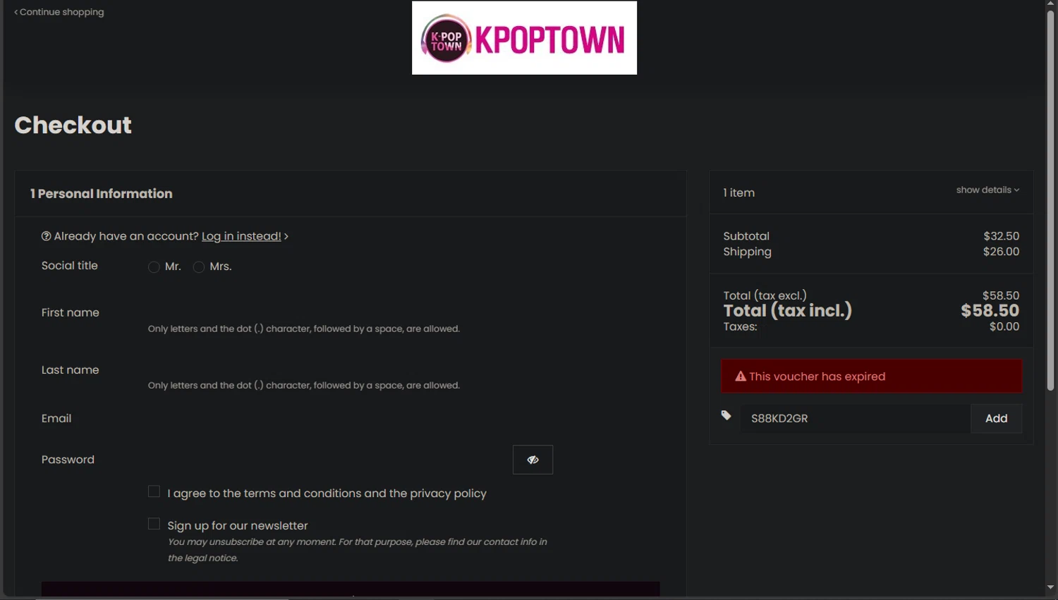 KPOPTOWN promo code screenshot showing code S88KD2GR applied at KPOPTOWN checkout page. Uploaded by SimplyCodes community member CodeRanger4147 on Feb 22, 2025
