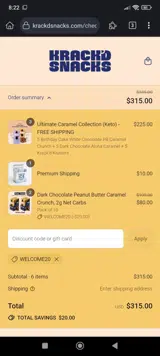 WELCOME20 coupon verification screenshot