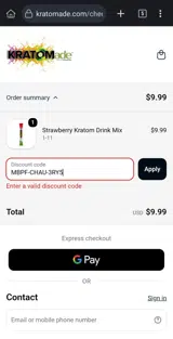 Kratomade coupon verification screenshot