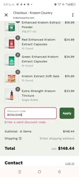 Kratom Country coupon verification screenshot