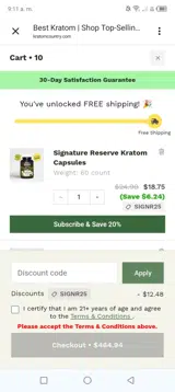 Kratom Country coupon verification screenshot