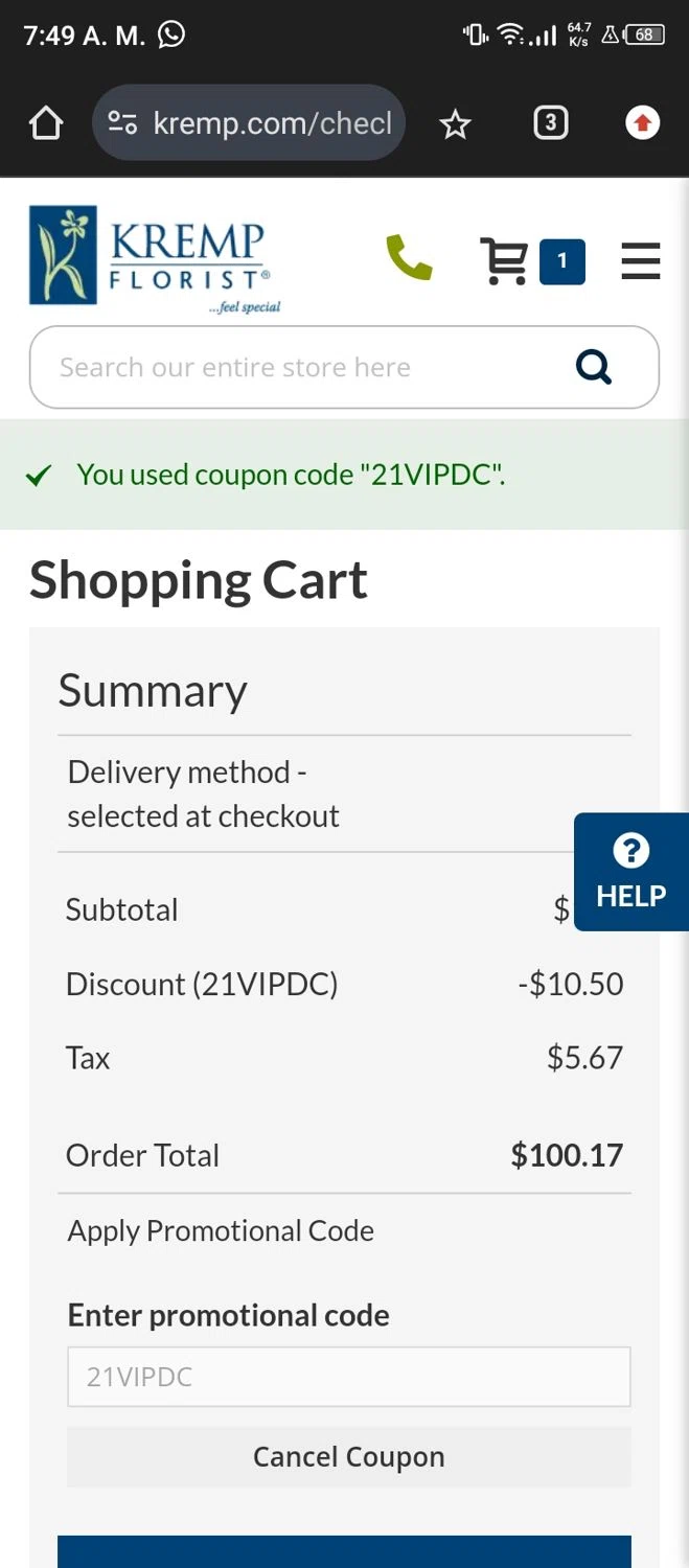 how to use Kremp Florist coupons