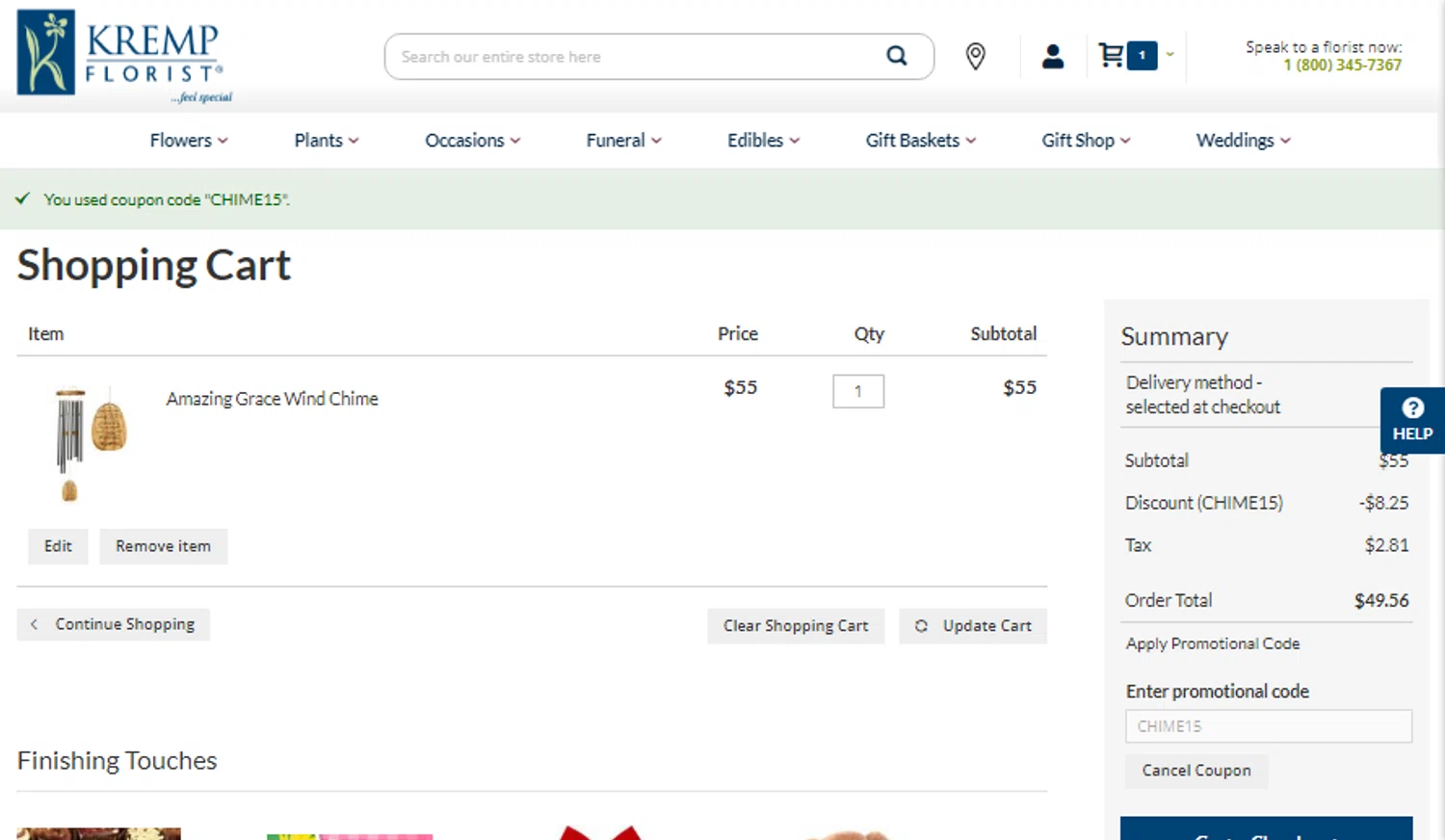 where to use Kremp Florist promo code box