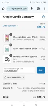 CARYNHOUSE31 coupon verification screenshot