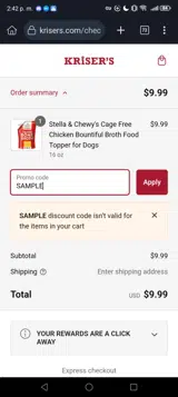 SAMPLE coupon verification screenshot