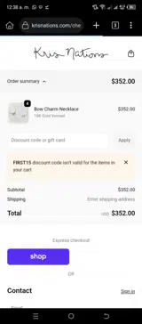 FIRST15 coupon verification screenshot