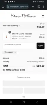 CHILL25 coupon verification screenshot