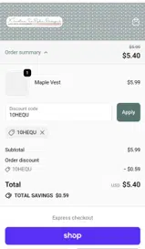 10HEQU coupon verification screenshot