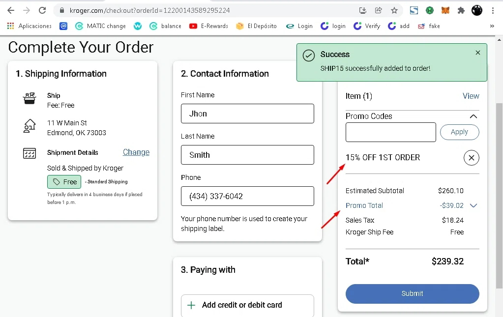where to use Kroger promo code box