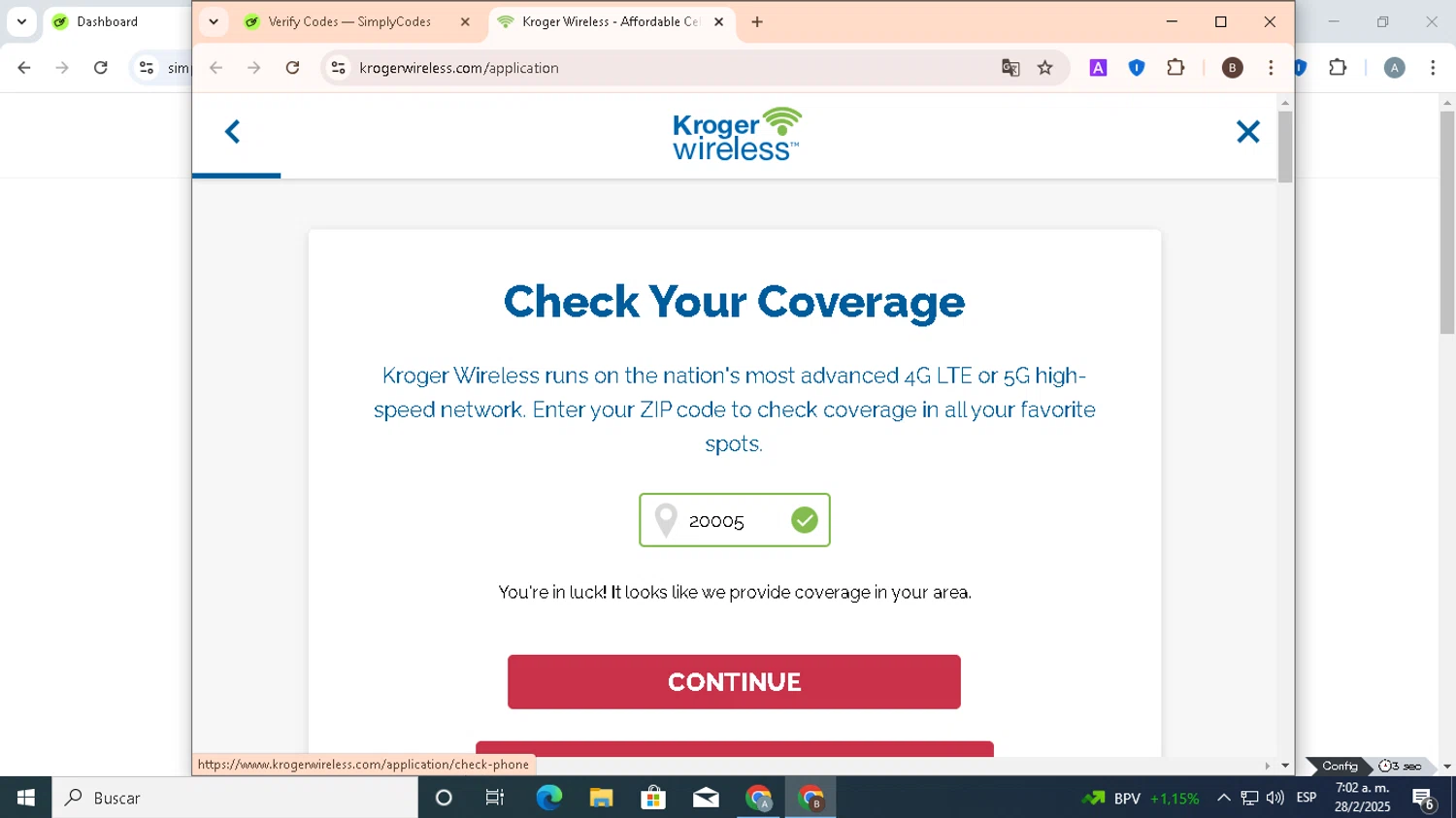 Kroger Wireless coupon code screenshot showing code SAVE applied at Kroger Wireless checkout page. Uploaded by SimplyCodes community member KHAL_DROGO on Feb 28, 2025