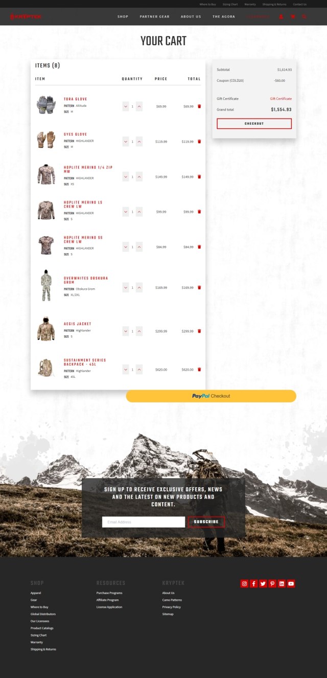 Kryptek checkout page showing Kryptek discount code box | Screenshot taken by SimplyCodes community member on Oct 17, 2020