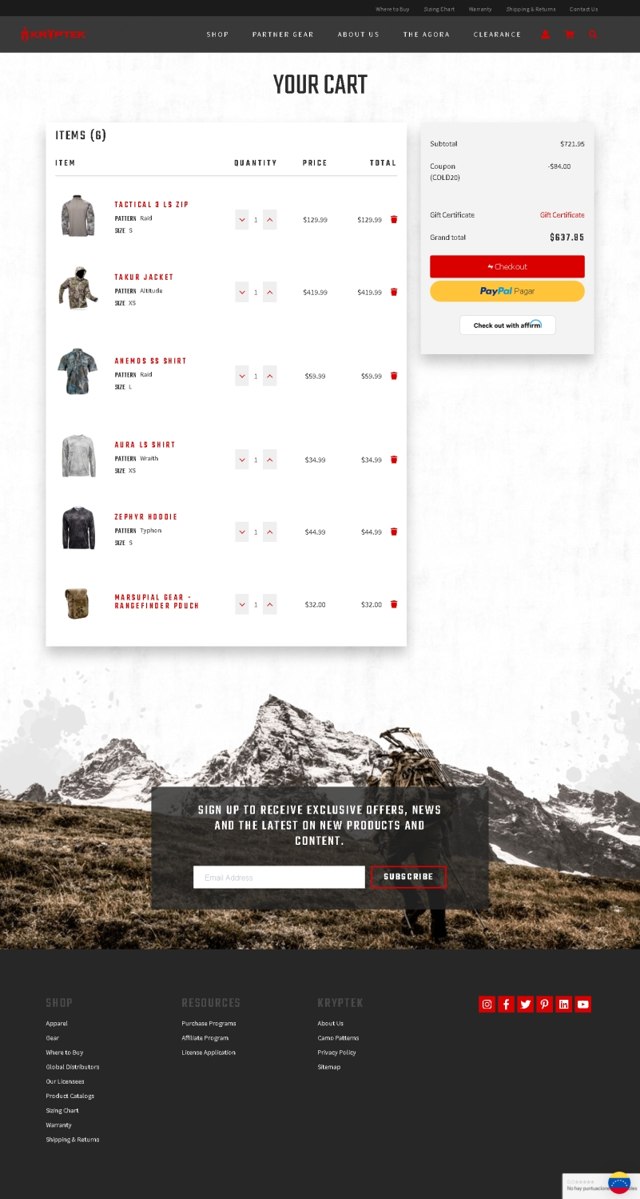 Kryptek checkout page showing Kryptek discount code box | Screenshot taken by SimplyCodes community member on Oct 21, 2020
