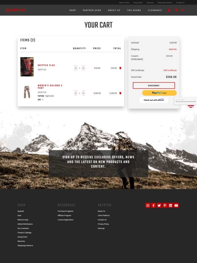 Kryptek checkout page showing Kryptek discount code box | Screenshot taken by SimplyCodes community member on Jul 24, 2021