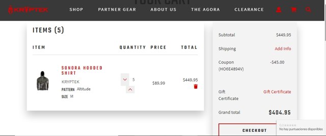 Kryptek checkout page showing Kryptek discount code box | Screenshot taken by SimplyCodes community member on May 4, 2021